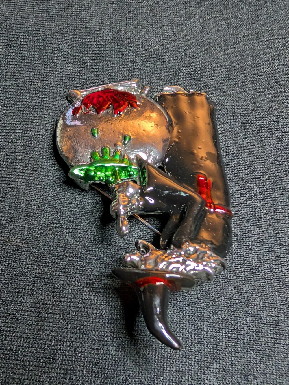 Black Witch with Cauldron Enamel Pin Brooch